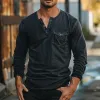 Men's Vintage Distressed Henley Collar Long Sleeve T-Shirt 88474232X sold by Manly