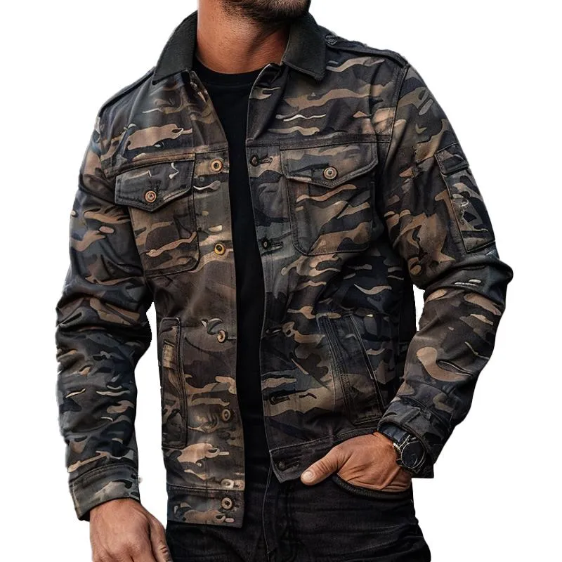 Men's Camouflage Patchwork Lapel Jacket 45375689X sold by Manly