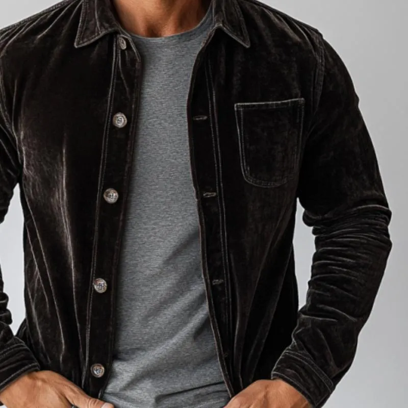 Men's Vintage Velvet Chest Pocket Single Breasted Long Sleeve Shirt 25093059Y sold by Manly product image thumbnail 2