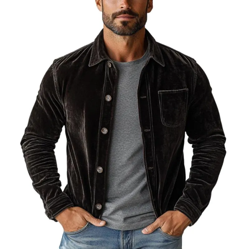 Men's Vintage Velvet Chest Pocket Single Breasted Long Sleeve Shirt 25093059Y sold by Manly