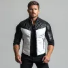 Men's Vintage Motorcycle Colorblock Zipper Stand Collar Leather Vest 29251738Y sold by Manly