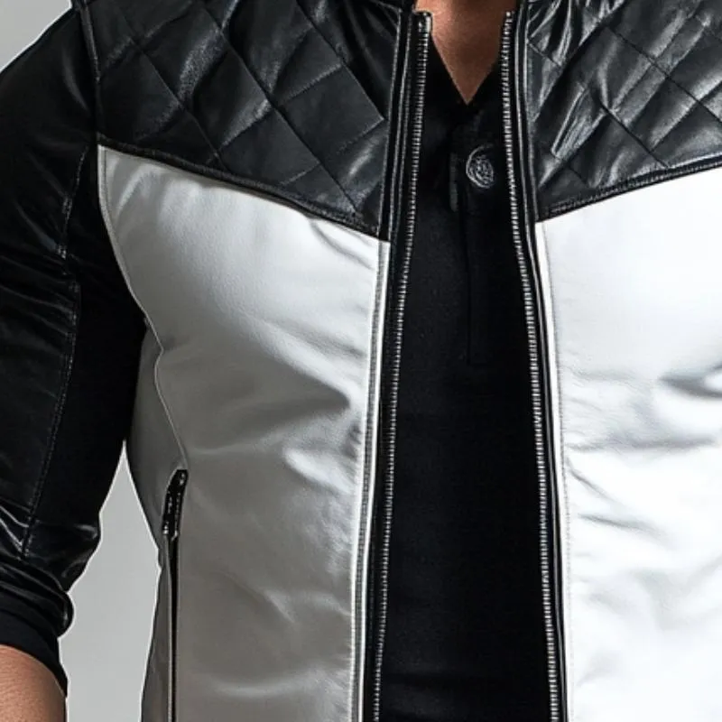 Men's Vintage Motorcycle Colorblock Zipper Stand Collar Leather Vest 29251738Y sold by Manly product image thumbnail 2