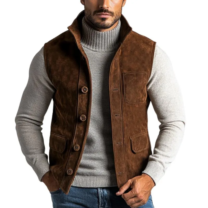 Men's Vintage Suede Multi-Pocket Single Breasted Vest 82524920Y sold by Manly