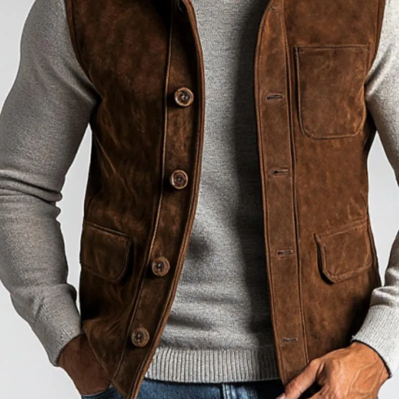 Men's Vintage Suede Multi-Pocket Single Breasted Vest 82524920Y sold by Manly product image thumbnail 2