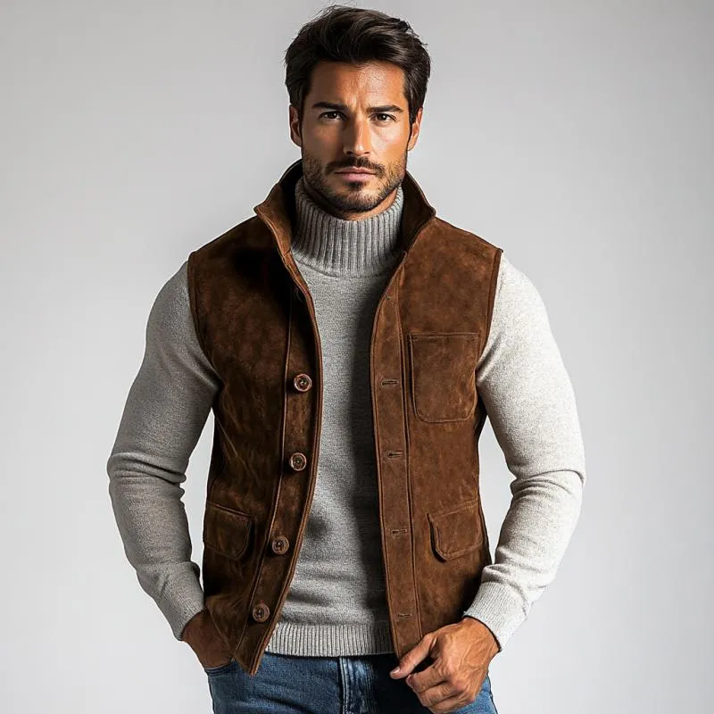 Men's Vintage Suede Multi-Pocket Single Breasted Vest 82524920Y sold by Manly product image thumbnail 3