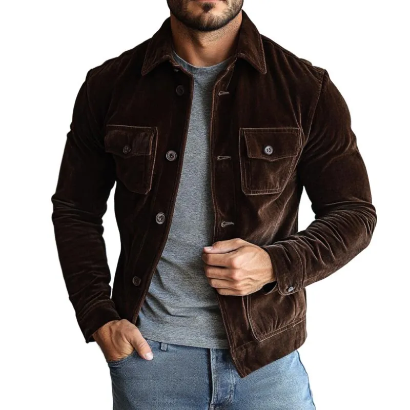 Men's Fashion Velvet Multi-Pocket Single Breasted Jacket 49878891Y sold by Manly