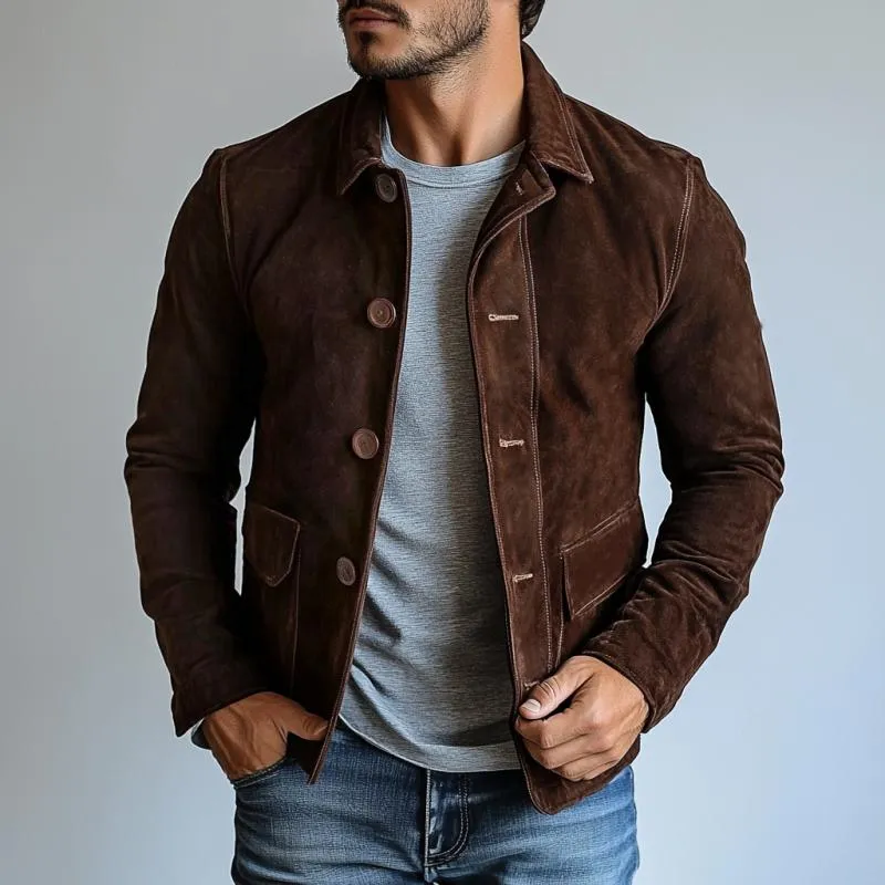 Men's Vintage Suede Single Breasted Lapel Jacket 14375508Y sold by Manly product image thumbnail 3