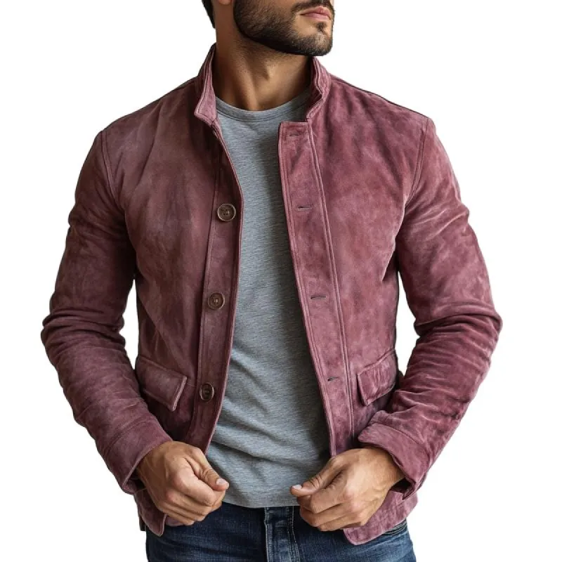 Men's Vintage Suede Buttons Stand Collar Jacket 27721072Y sold by Manly