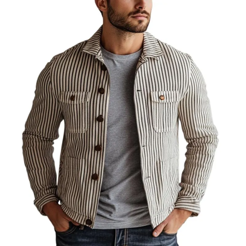 Men's Vintage Casual Striped Single Breasted Jacket 63521497Y sold by Manly
