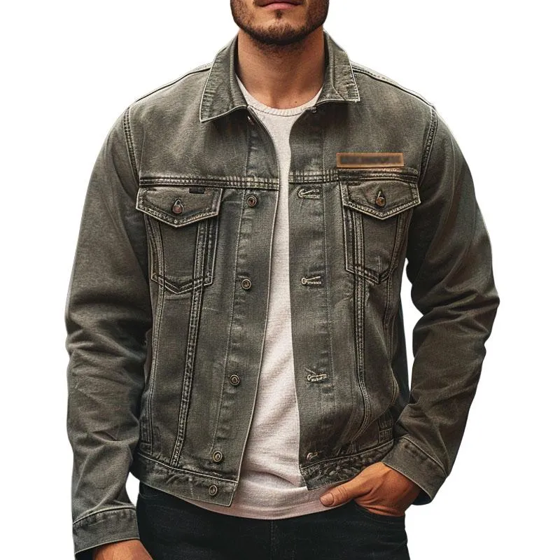 Men's Vintage Single Breasted Lapel Denim Jacket 39683246X sold by Manly