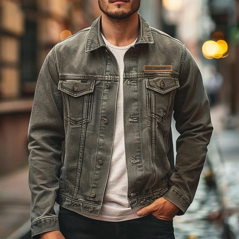 Men's Vintage Single Breasted Lapel Denim Jacket 39683246X sold by Manly product image thumbnail 2