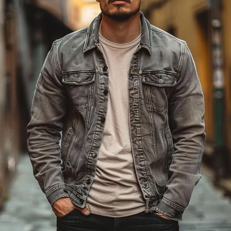 Men's Vintage Lapel Denim Jacket 31118806X sold by Manly product image thumbnail 2