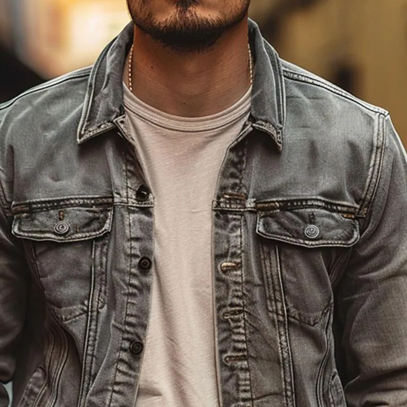 Men's Vintage Lapel Denim Jacket 31118806X sold by Manly product image thumbnail 3