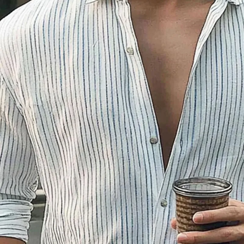 Men's Resort Stripe Lapel Long Sleeve Shirt 18313150X sold by Manly product image thumbnail 3