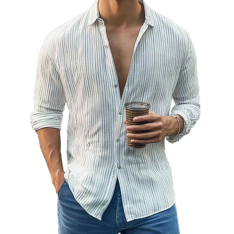 Men's Resort Stripe Lapel Long Sleeve Shirt 18313150X sold by Manly