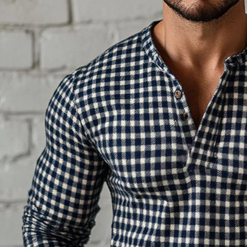 Men's Casual Plaid Henley Neck Long Sleeve T-Shirt 07008053X sold by Manly product image thumbnail 3