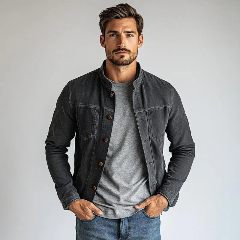 Men's Vintage Washed Distressed Stand Collar Thin Jacket 22852946Y sold by Manly product image thumbnail 3