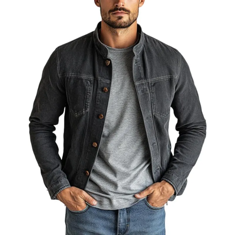 Men's Vintage Washed Distressed Stand Collar Thin Jacket 22852946Y sold by Manly