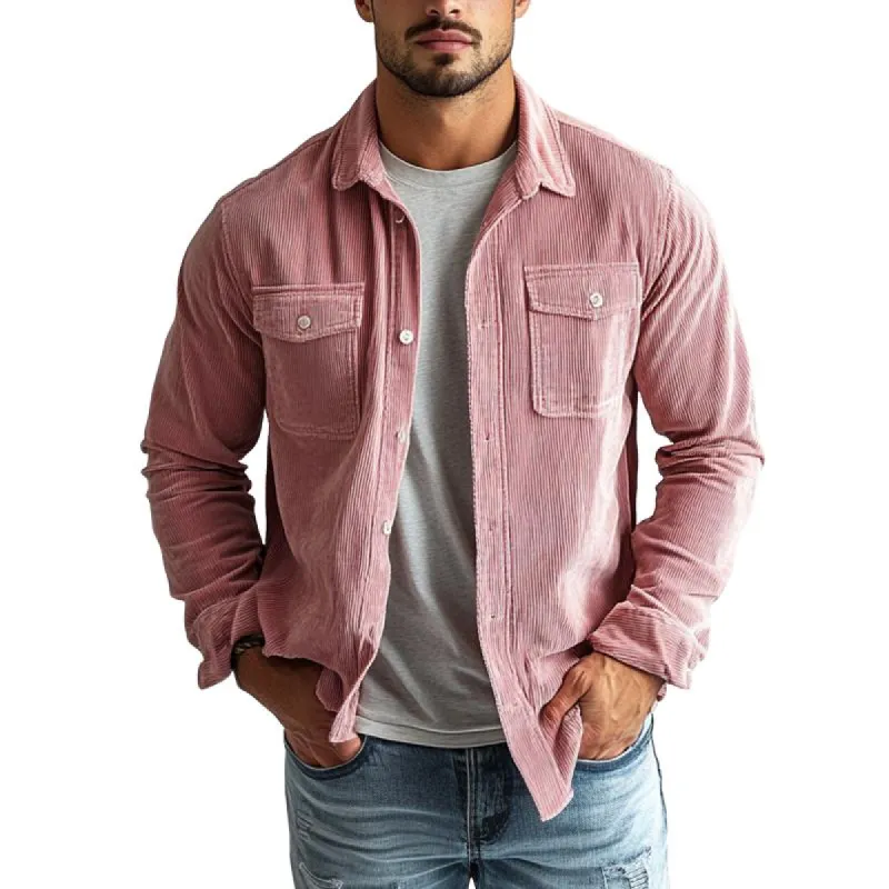 Men's Fashion Corduroy Lapel Double Chest Pockets Long Sleeve Shirt 68034131Y sold by Manly