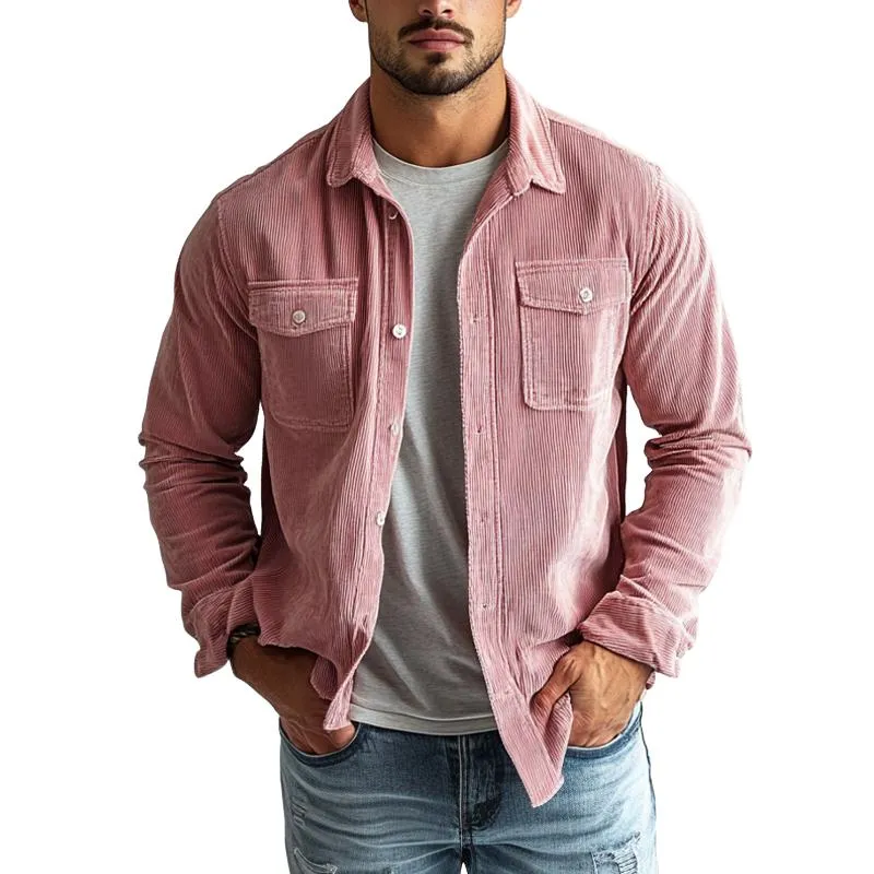 Men's Fashion Corduroy Lapel Double Chest Pockets Long Sleeve Shirt 68034131Y sold by Manly