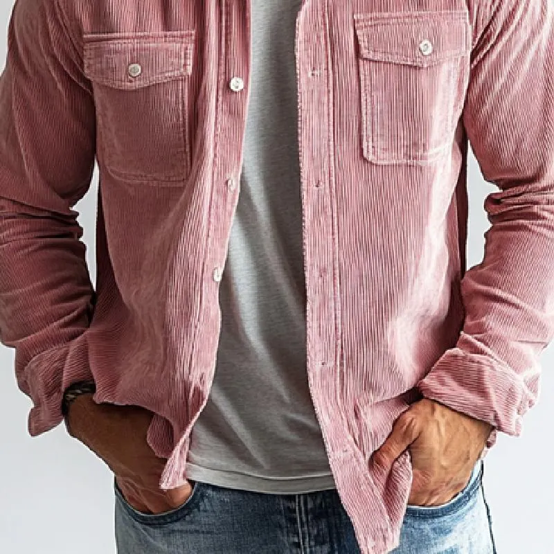 Men's Fashion Corduroy Lapel Double Chest Pockets Long Sleeve Shirt 68034131Y sold by Manly product image thumbnail 2
