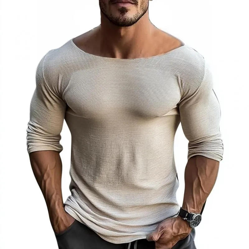 Men's Casual Large Round Neck Slim Fit Long Sleeve T-Shirt 05070620Y sold by Manly