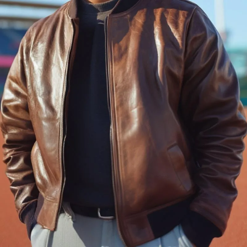 Men's Outdoor Leisure Leather Baseball Jacket 17717756F sold by Manly product image thumbnail 3