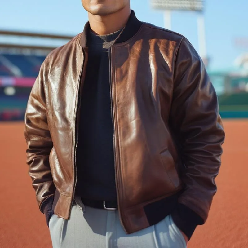 Men's Outdoor Leisure Leather Baseball Jacket 17717756F sold by Manly product image thumbnail 2