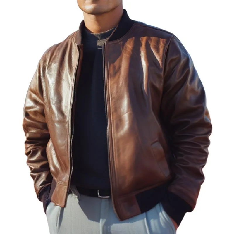 Men's Outdoor Leisure Leather Baseball Jacket 17717756F sold by Manly