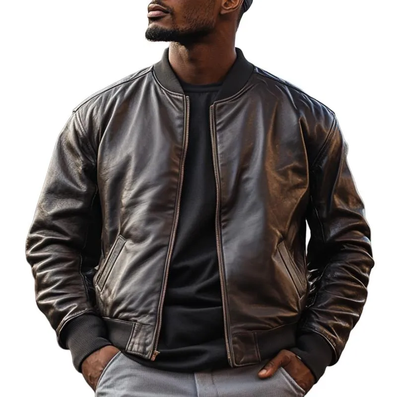 Men's Casual Leather Baseball Jacket 06989896F sold by Manly