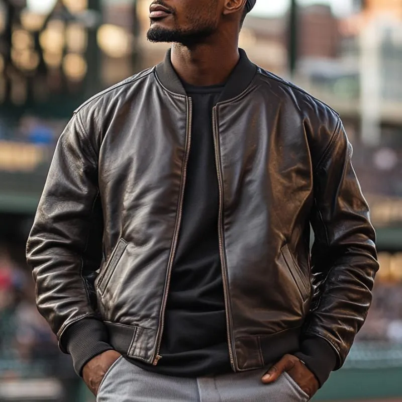 Men's Casual Leather Baseball Jacket 06989896F sold by Manly product image thumbnail 2