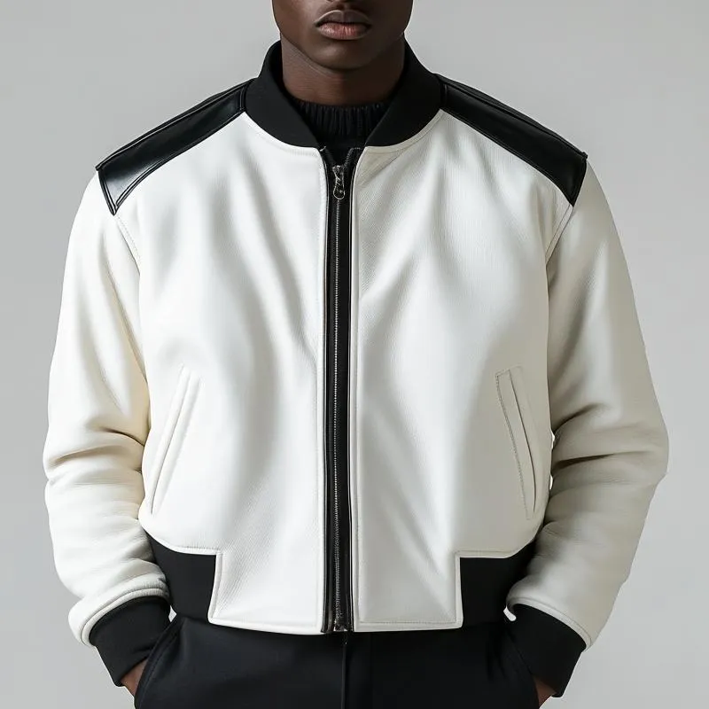 Men's Stylish Colorblock Leather Baseball Jacket 40504571F sold by Manly product image thumbnail 2