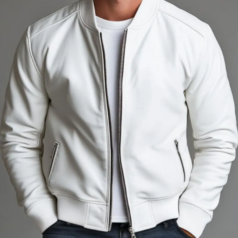 Men's All-match Solid Color Leather Baseball Jacket 97889381F sold by Manly product image thumbnail 3