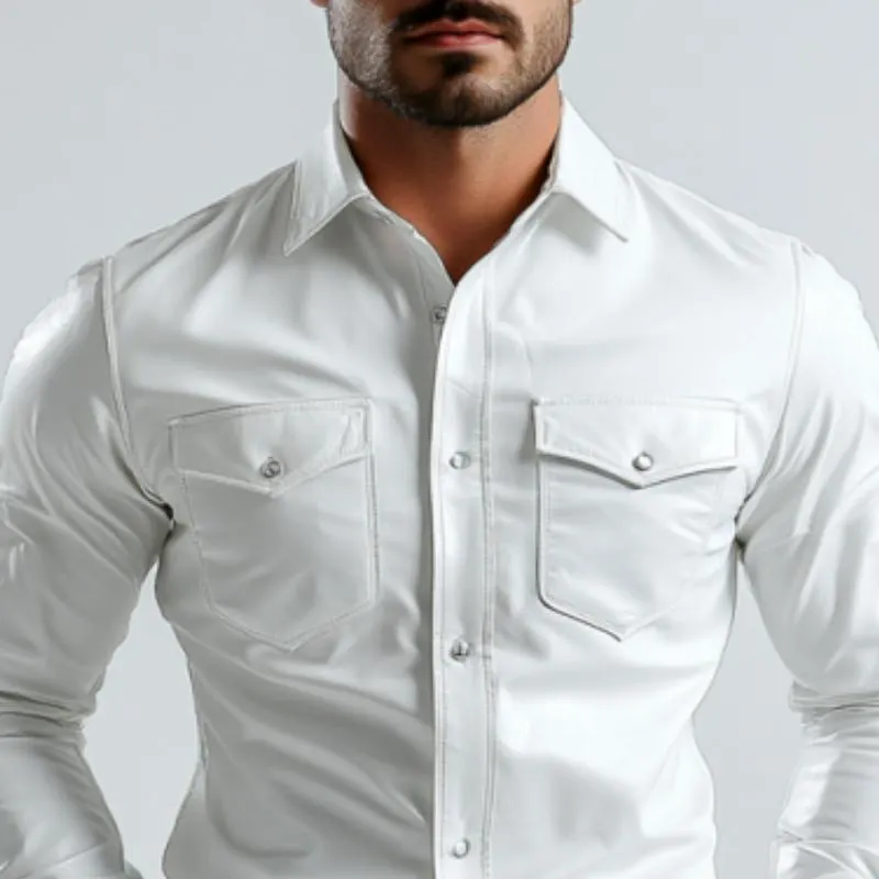 Men's Classic Casual Slim Fit Leather Long Sleeve Shirt 88102821K sold by Manly product image thumbnail 4
