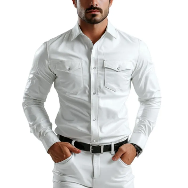 Men's Classic Casual Slim Fit Leather Long Sleeve Shirt 88102821K sold by Manly