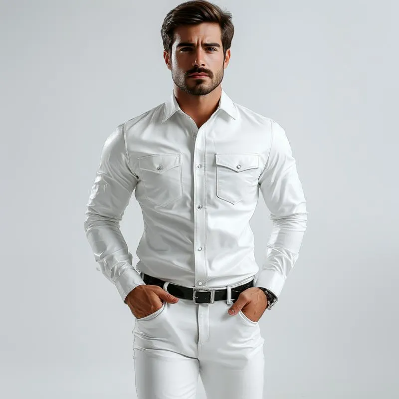 Men's Classic Casual Slim Fit Leather Long Sleeve Shirt 88102821K sold by Manly product image thumbnail 3