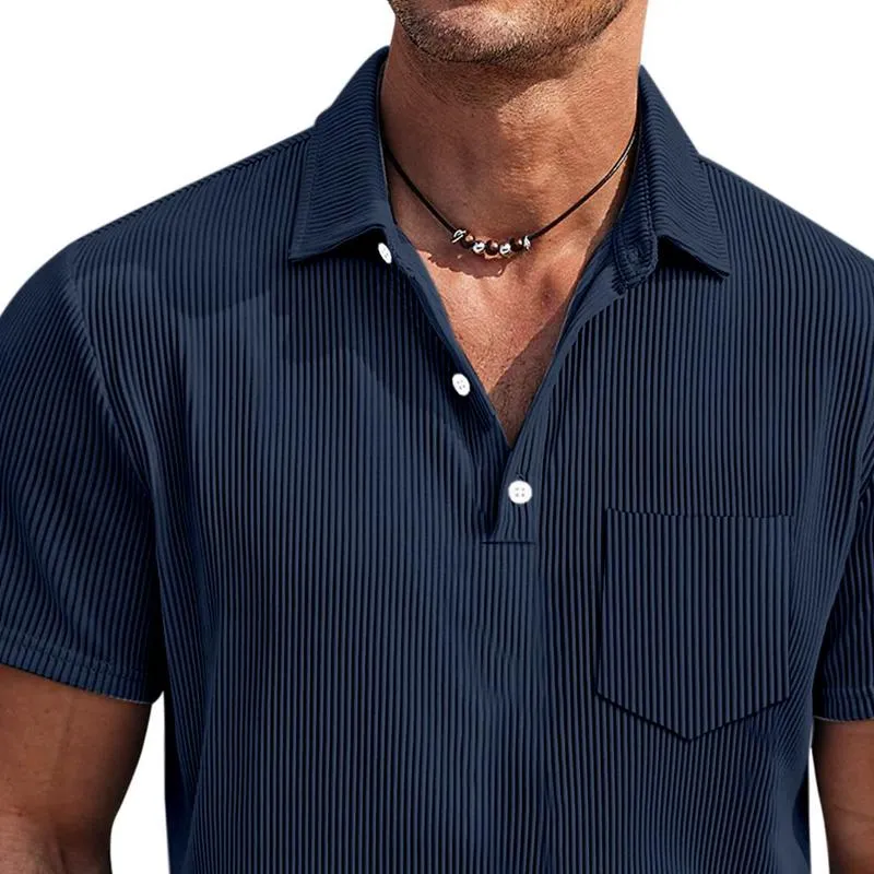 Men's Solid Color Striped Lapel Short Sleeve Loose Polo Shirt 76226481Z sold by Manly product image thumbnail 2