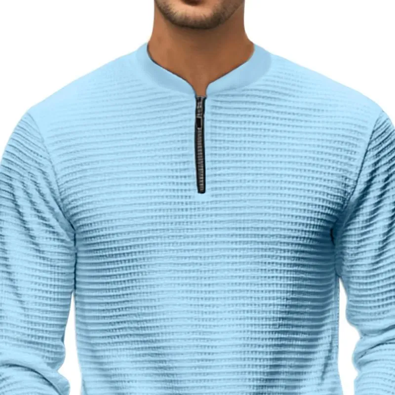 Men's Solid Color Waffle Zipper Collar Long Sleeve T-shirt 18318970Z sold by Manly product image thumbnail 2