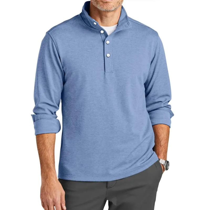 Men's Solid Color Buttons Stand Collar Long Sleeve Polo Shirt 35955608Z sold by Manly