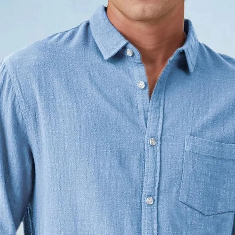 Men's Solid Color Lapel Chest Pocket Long Sleeve Loose Shirt 98167052Z sold by Manly product image thumbnail 3