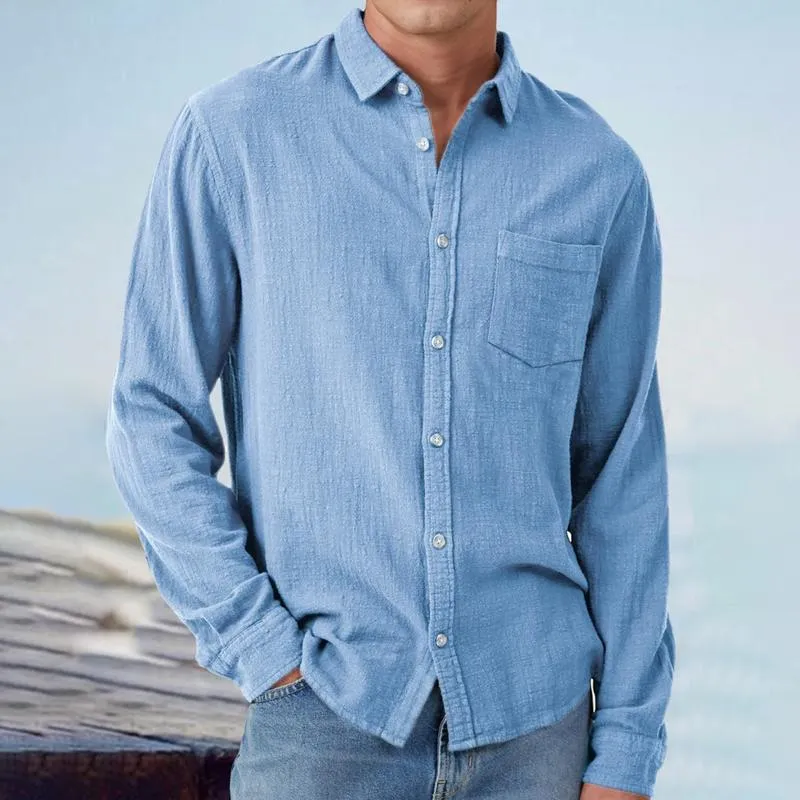 Men's Solid Color Lapel Chest Pocket Long Sleeve Loose Shirt 98167052Z sold by Manly product image thumbnail 2