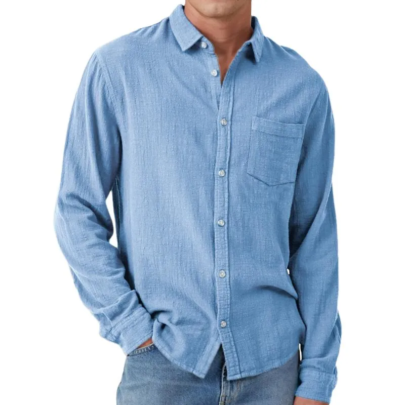 Men's Solid Color Lapel Chest Pocket Long Sleeve Loose Shirt 98167052Z sold by Manly