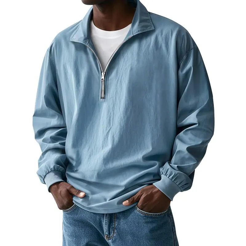 Men's Solid Color Loose Lapel Long Sleeve Polo Shirt 61855874Z sold by Manly