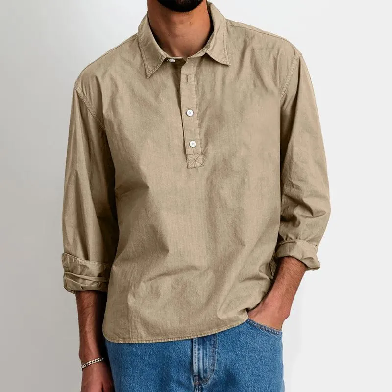 Men's Solid Color Lapel Long Sleeve Shirt 55068185Z sold by Manly product image thumbnail 2