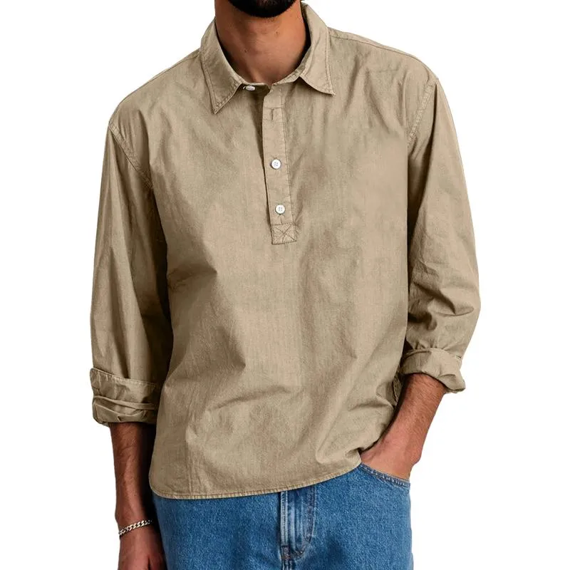 Men's Solid Color Lapel Long Sleeve Shirt 55068185Z sold by Manly