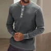 Men's Solid Color Henley Collar Long Sleeve T-shirt 07975973Z sold by Manly