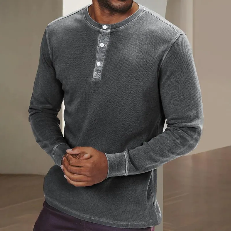 Men's Solid Color Henley Collar Long Sleeve T-shirt 07975973Z sold by Manly product image thumbnail 2