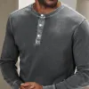 Men's Solid Color Henley Collar Long Sleeve T-shirt 07975973Z sold by Manly
