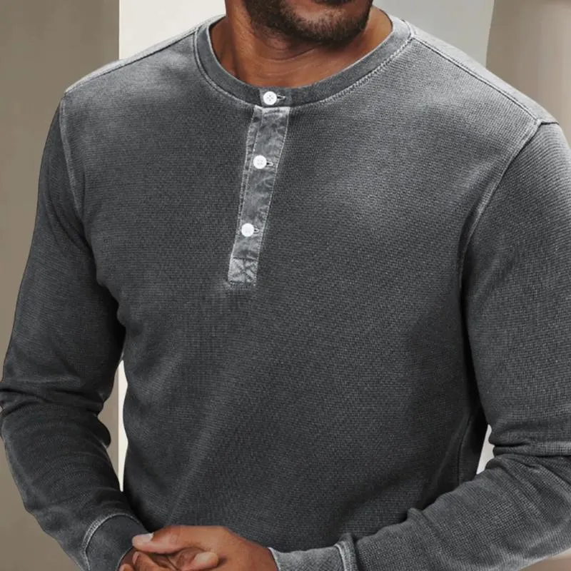 Men's Solid Color Henley Collar Long Sleeve T-shirt 07975973Z sold by Manly product image thumbnail 3