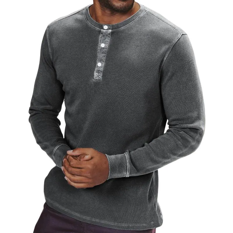 Men's Solid Color Henley Collar Long Sleeve T-shirt 07975973Z sold by Manly